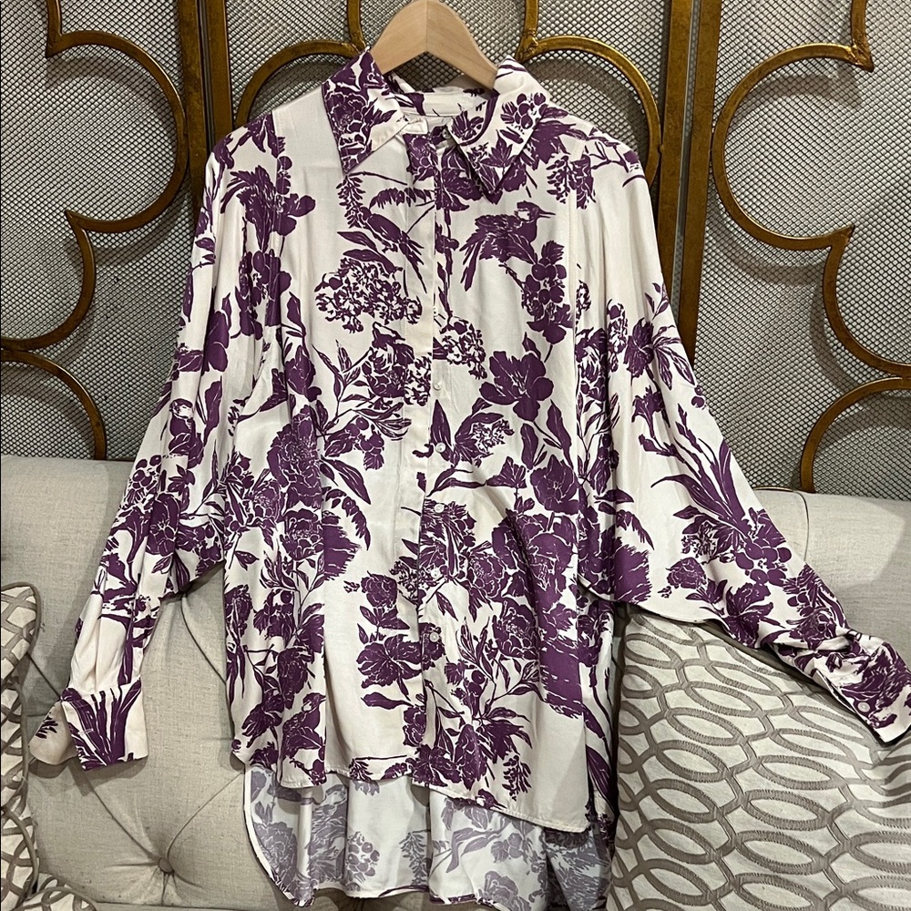 Floral Purple and White Women's Top - Picture 1 of 4